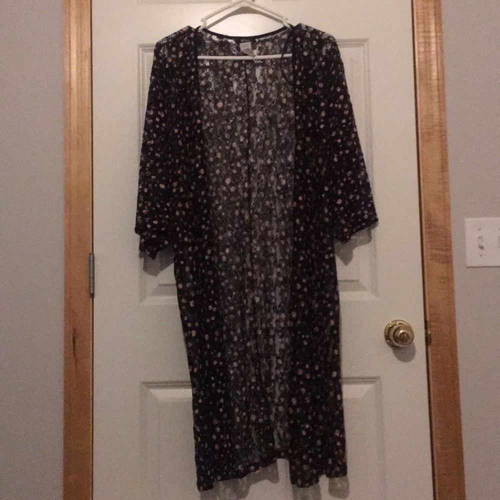 Deb Black Lace Pink Floral Open Cardigan / Shall